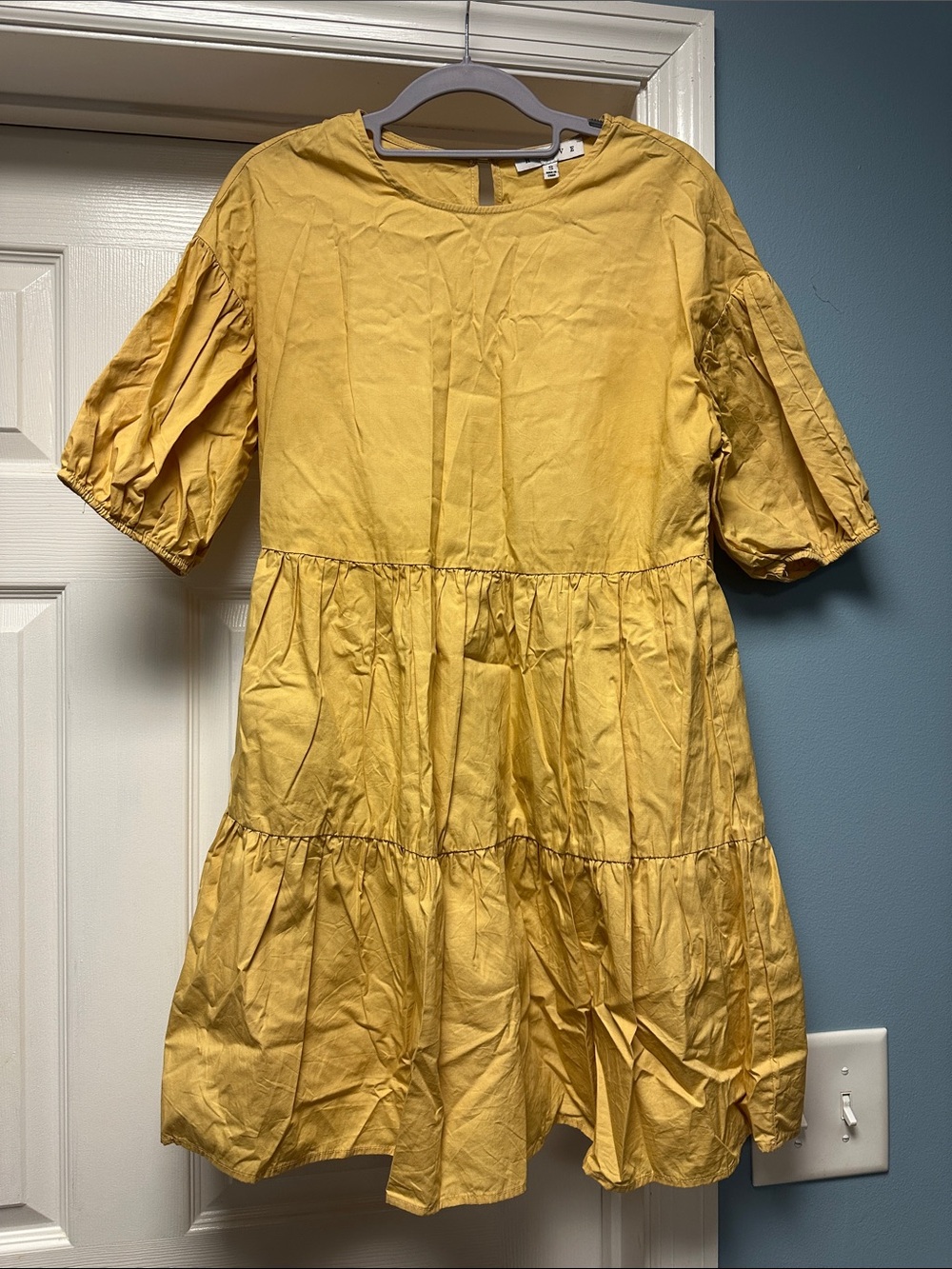 HYFVE Mustard Yellow Tiered Puff Sleeve Dress